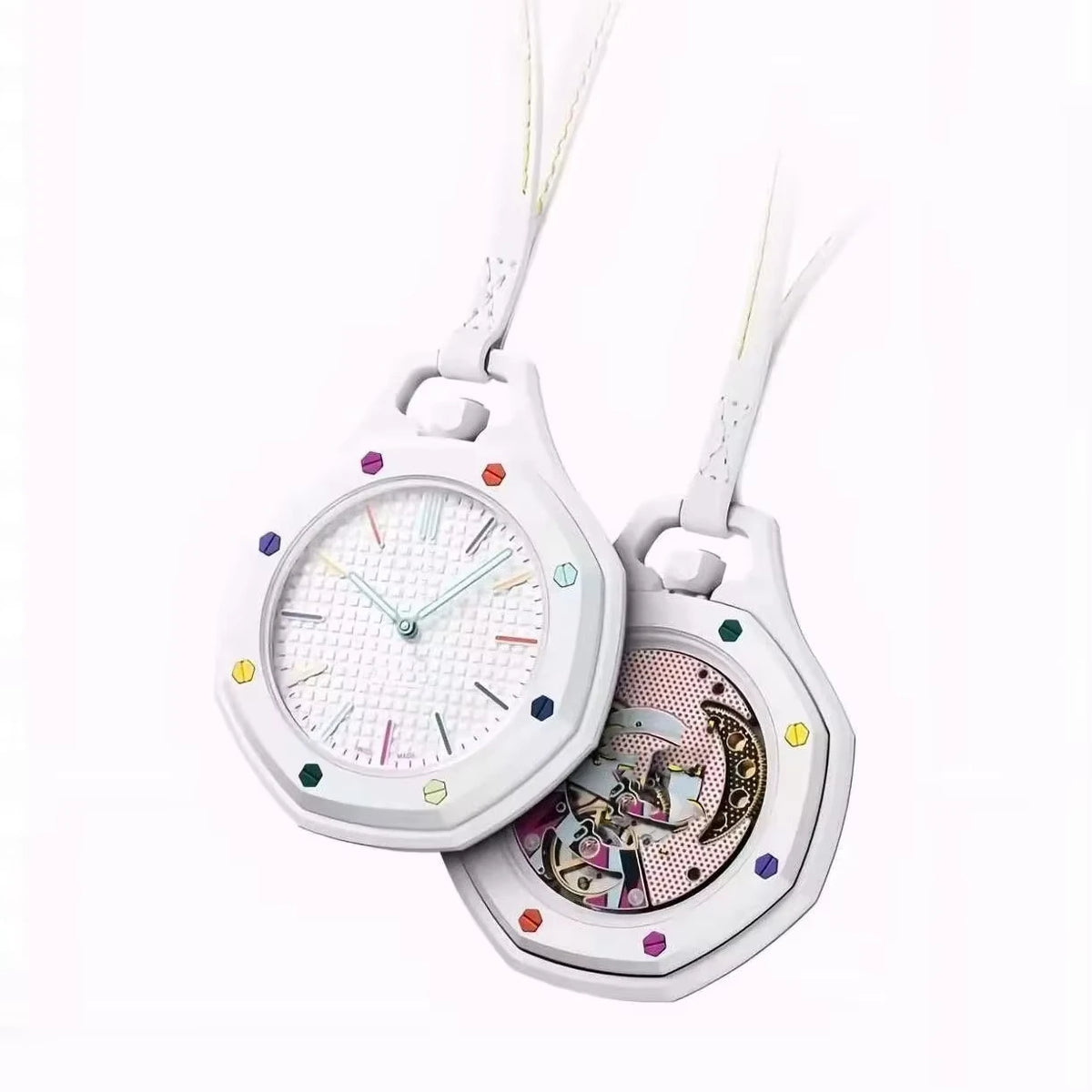 Octagonal Candy Color Pocket Watch Pendant, Unisex Quartz Watch with Leather Lanyard, Casual Fashion Gift for Men & Women