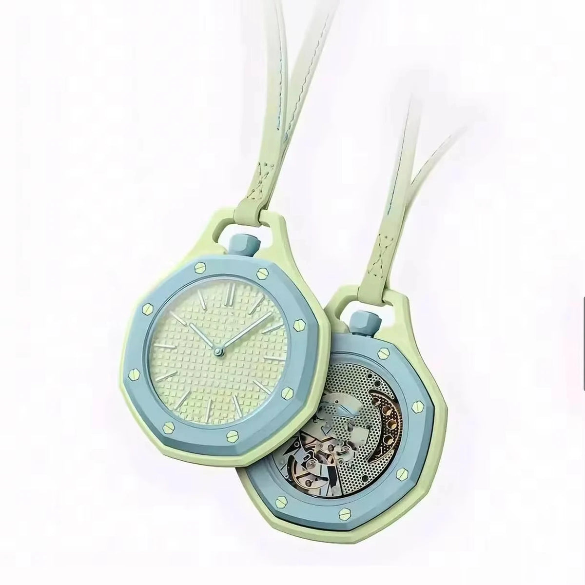 Octagonal Candy Color Pocket Watch Pendant, Unisex Quartz Watch with Leather Lanyard, Casual Fashion Gift for Men & Women