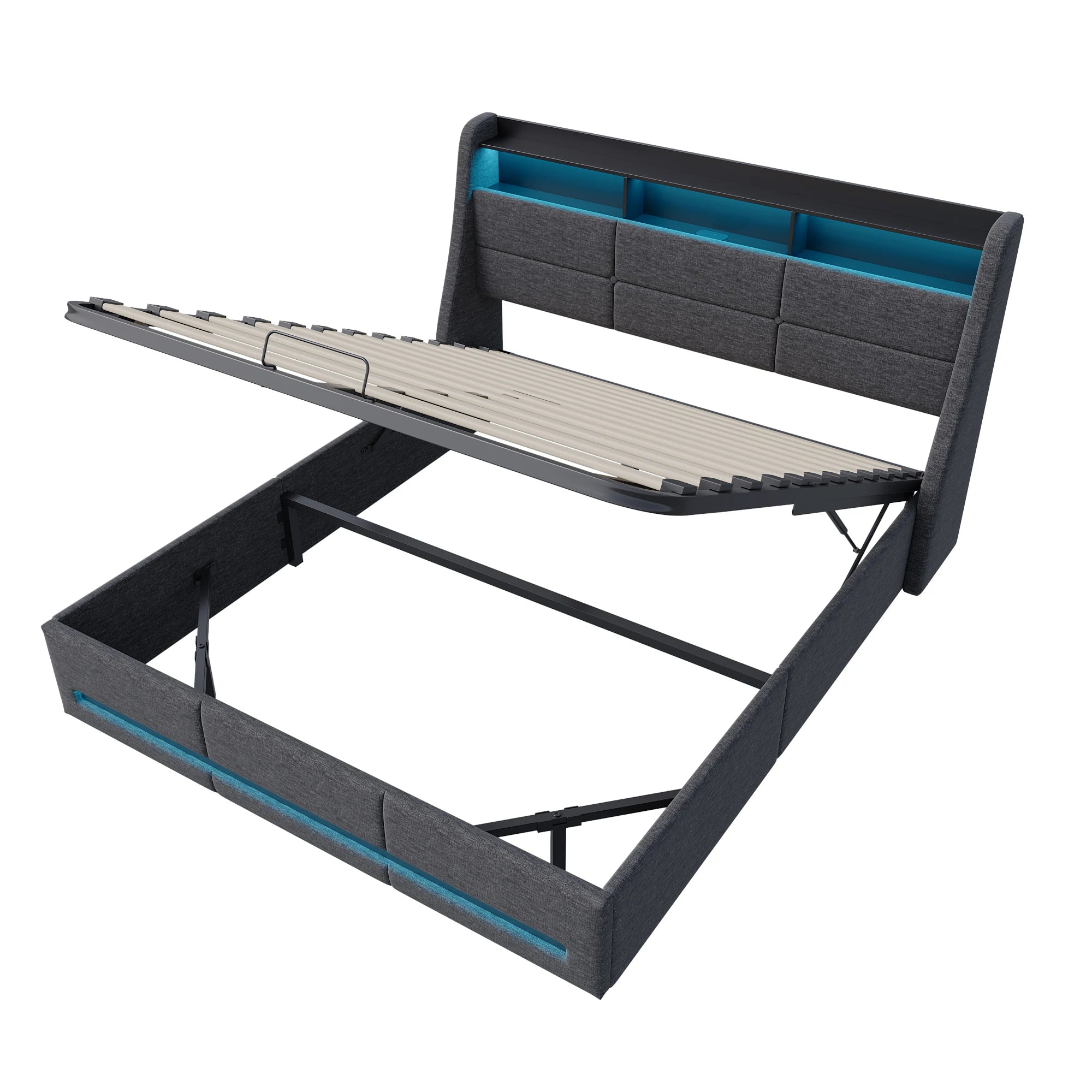 Storage Bed 140/160x200 with slatted base, Upholstered Bed with LED Lighting, Double Bed with Storage, Padded Double Bed with Hydraulic Storage, Beds for Adults with Storage