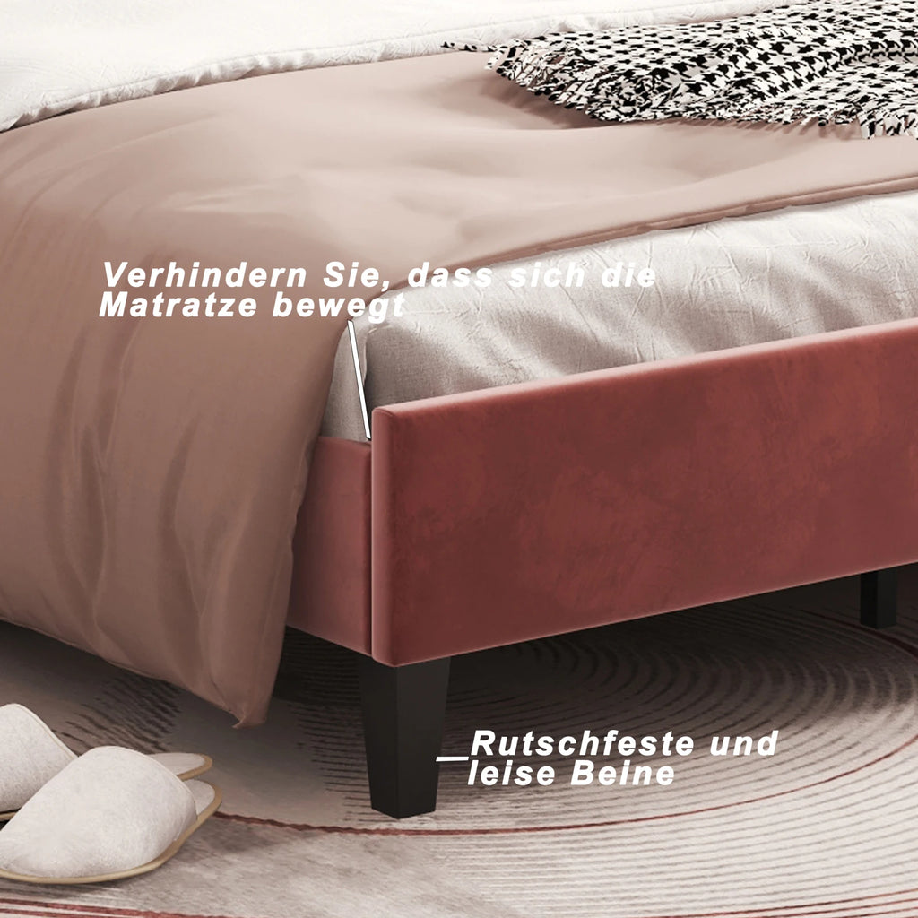 Children's Bed 90x200, Princess Bed, Bed Frame with Floral Headboard and Slatted Base, Velvet Upholstered Bed for Children and Teenagers