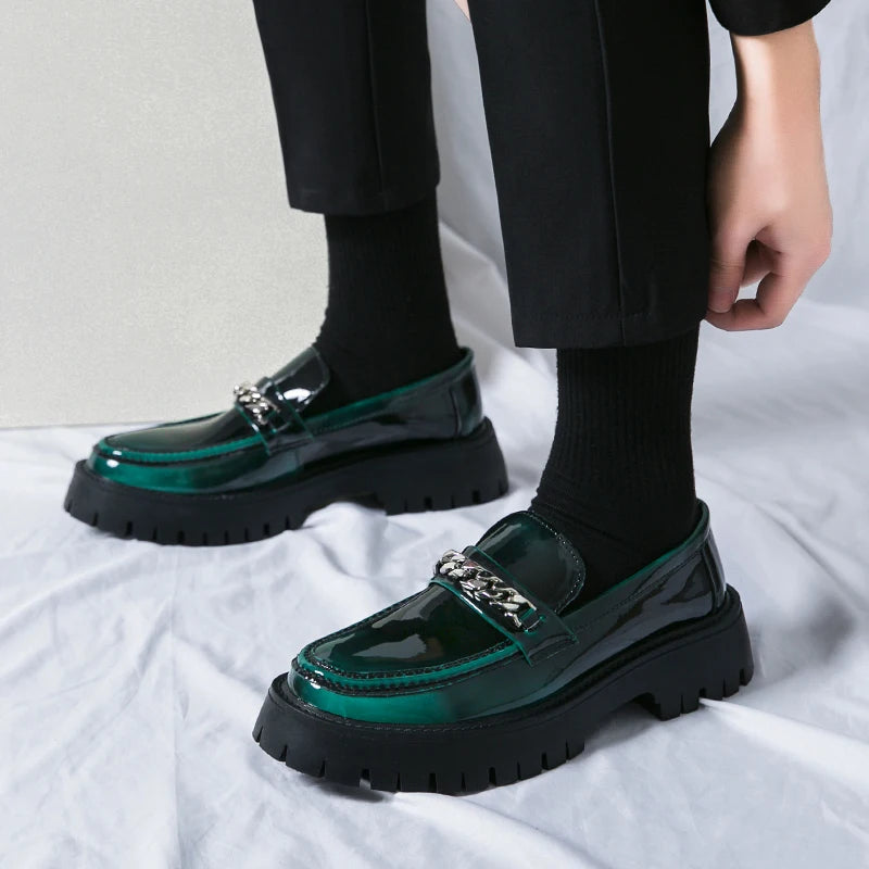 Genuine Leather Shoe for Men Increase Breathabe Casual Leather Shoes Trend Green British Big Head Shoes Men Casual Leather Shoes
