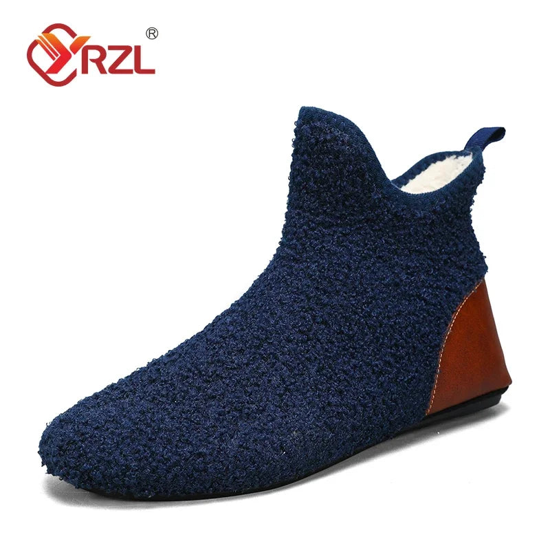 YRZL Winter Cotton Shoes Men High Top Warm Slip on Lightweight Slippers Men Plush Indoor Cotton Loafers Men Winter Warm Shoes