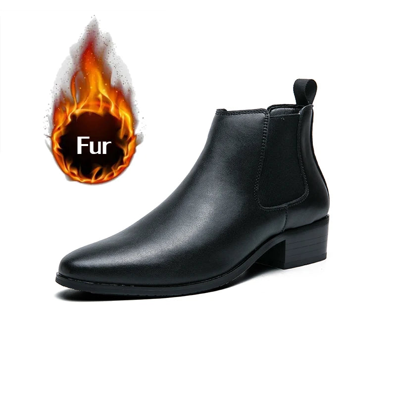 Luxury Brand Classic Mens High-heeled Boots Chelsea Fashion Leisure Shoes British Style Leather Ankle Boots Casual Trend Boots