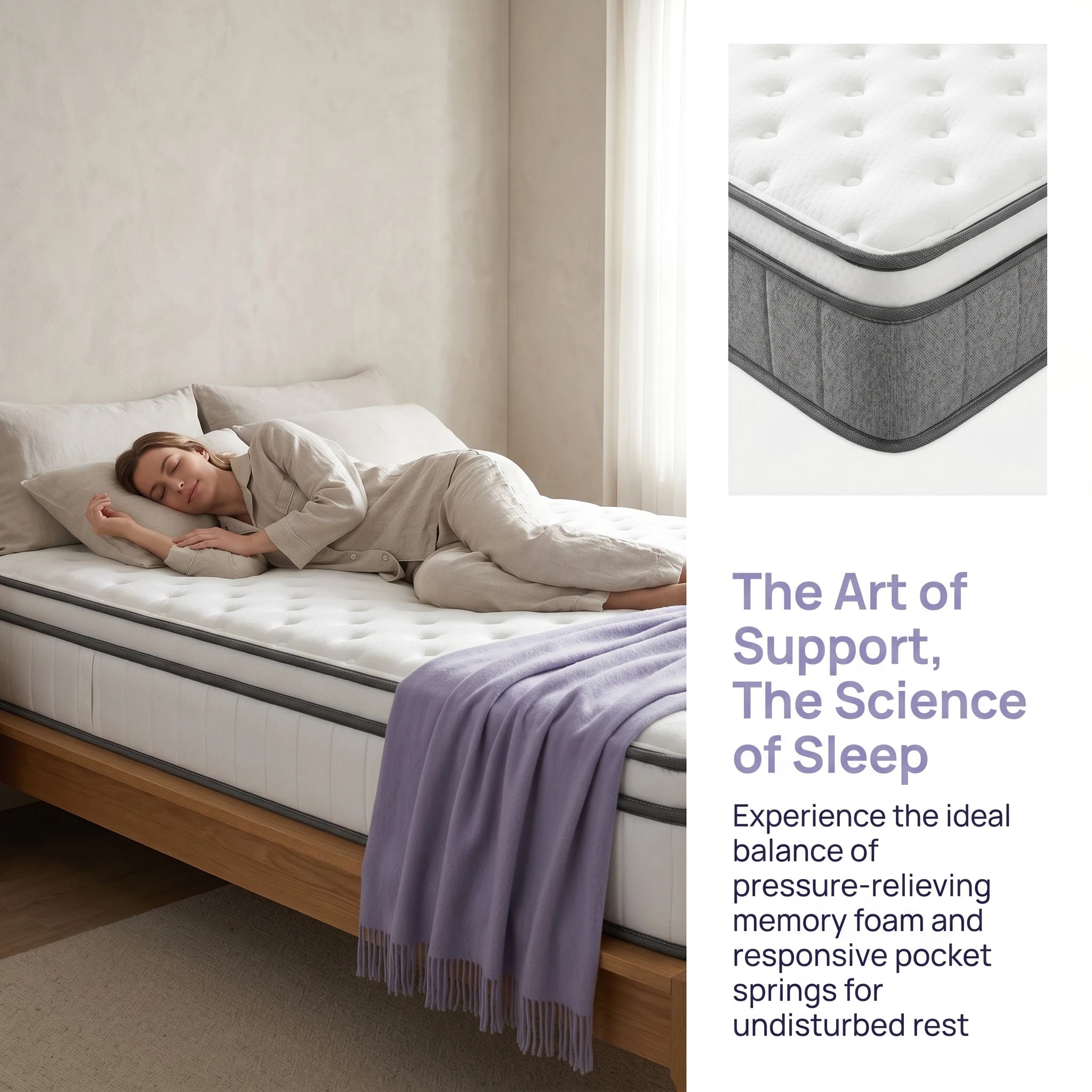 Comanlai 90×200 cm Spring Mattress,25 cm Thick, Three-Sided Pocket Springs,3D Breathable Design for Comfortable Supportive Sleep