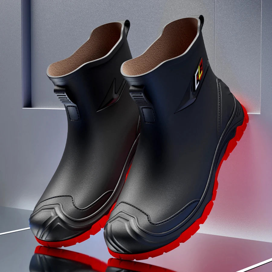 Workwear Style Outdoor Work Commuting Fishing Kitchen Anti Slip Waterproof Men's Flat Bottomed High-Quality Rubber Boots Rain Bo
