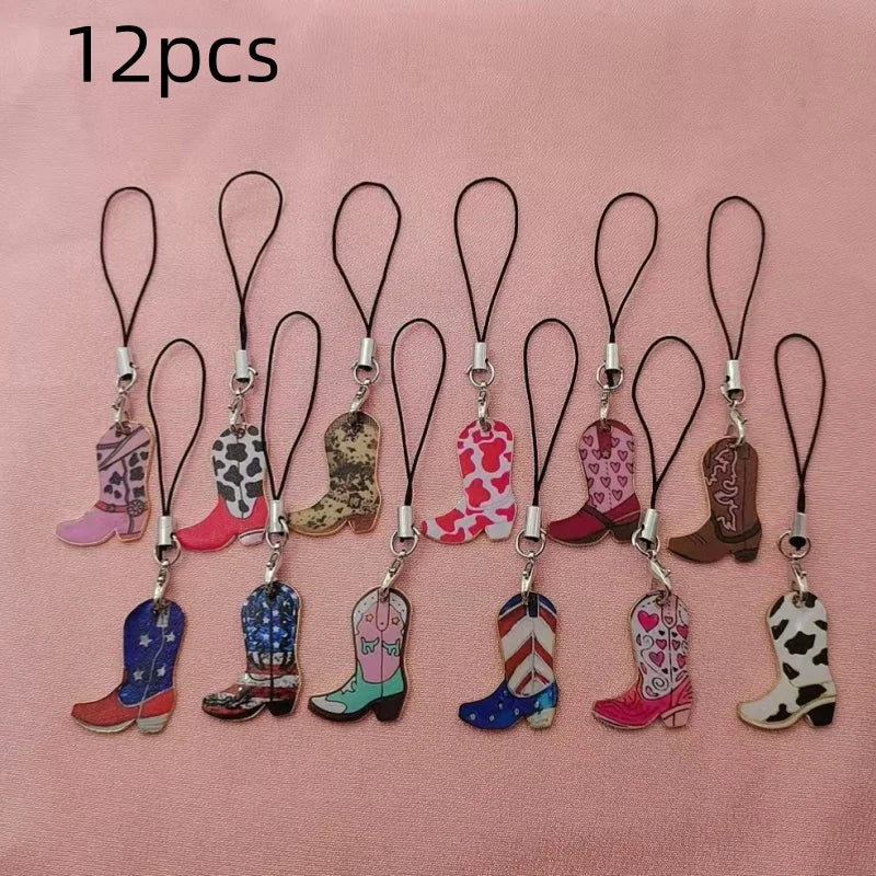 12pcs Western cowboy boot lanyard, suitable for mobile phones, bags, and ideal gifts for family and friends