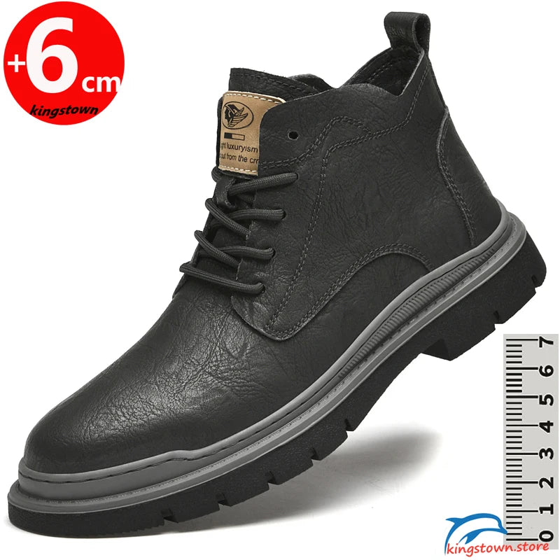 Ankel Boots Man Elevator  Height Increase Shoes for Men Business Insole 6CM Wedding Formal Black Leather