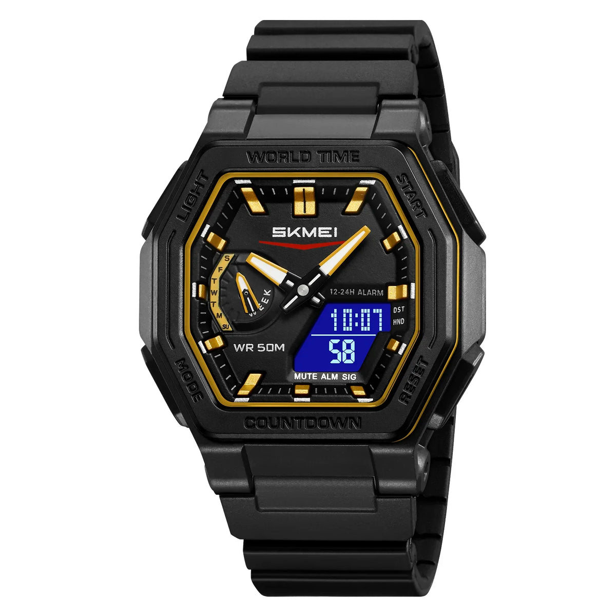 SKMEI 2438 LED Casual Dual Digital Display Quartz Waterproof Mens Wristwatches Calendar Timing Alarm Watch for Men Clock