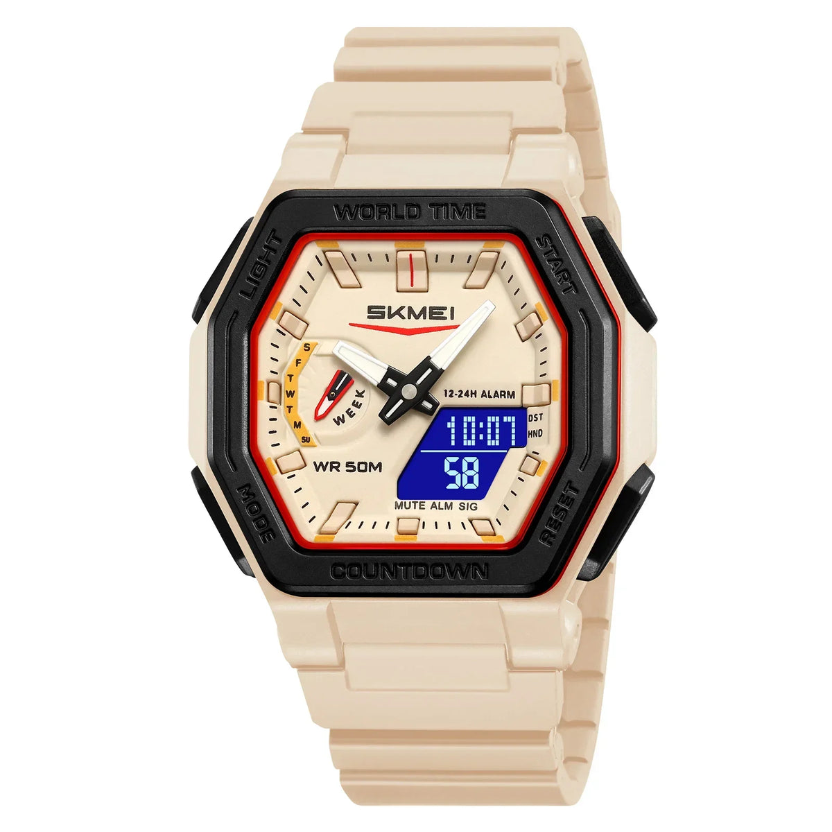 SKMEI 2438 LED Casual Dual Digital Display Quartz Waterproof Mens Wristwatches Calendar Timing Alarm Watch for Men Clock