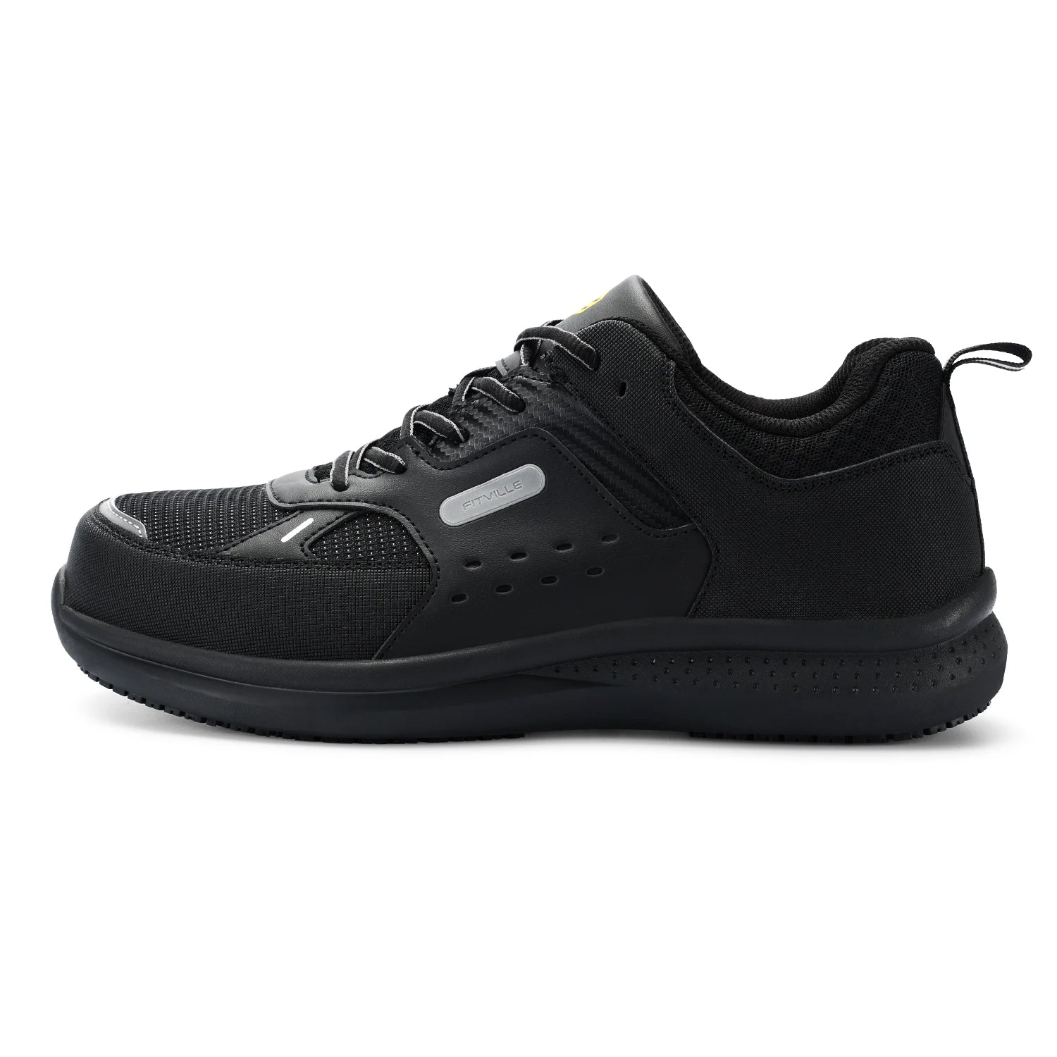 Fittington Men's Steel Toe Shoes Composite Wide Toe Casual Work Shoes Water Resistant Slip Resistant Leather Footwear Protective