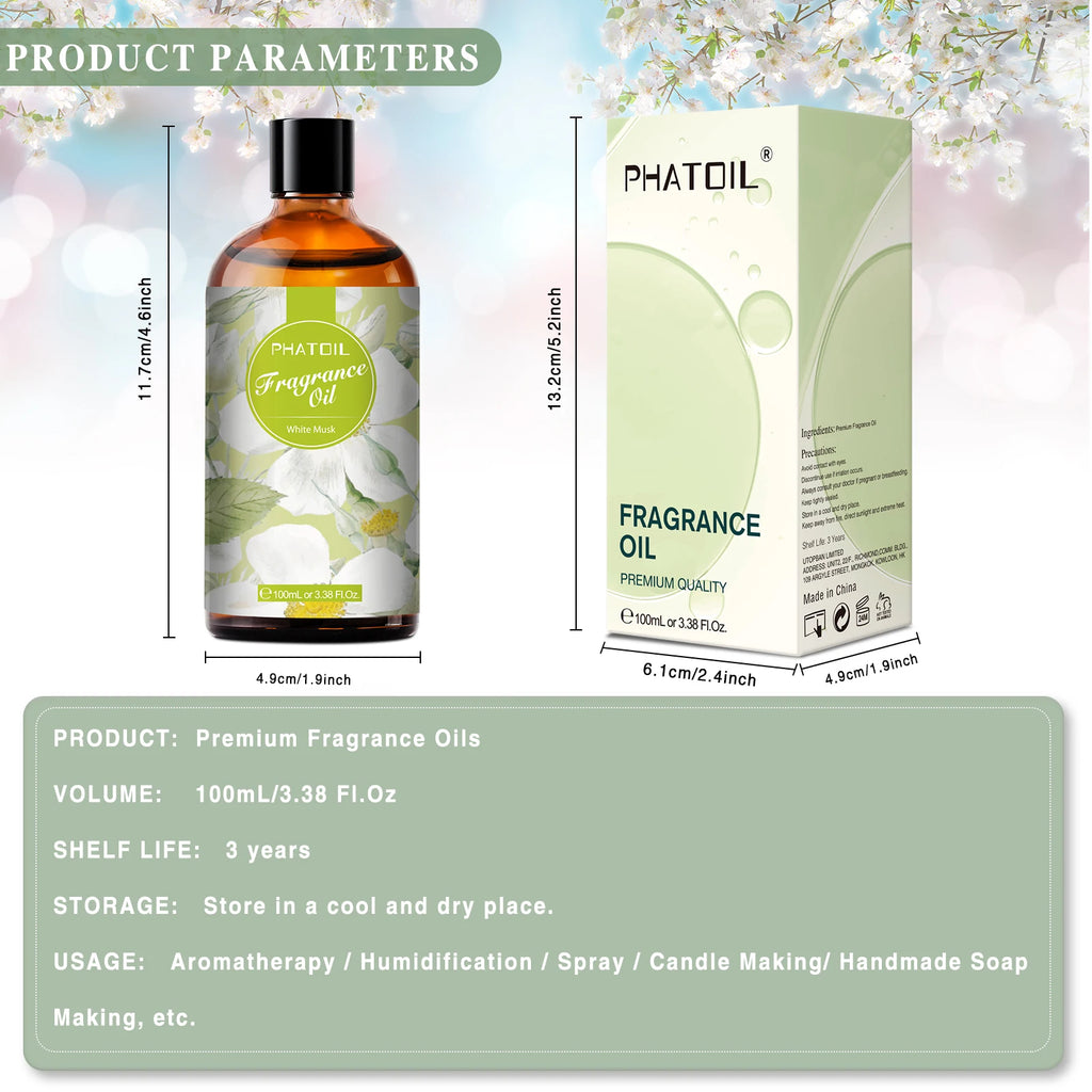 PHATOIL 100ml Flower Series Fragrance Oils For Diffuser Candle Making White Musk Bubble Gum Sea Breeze Baby Powder Aroma Oil