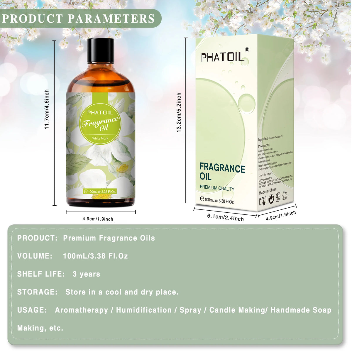 PHATOIL 100ml Flower Series Fragrance Oils For Diffuser Candle Making White Musk Bubble Gum Sea Breeze Baby Powder Aroma Oil