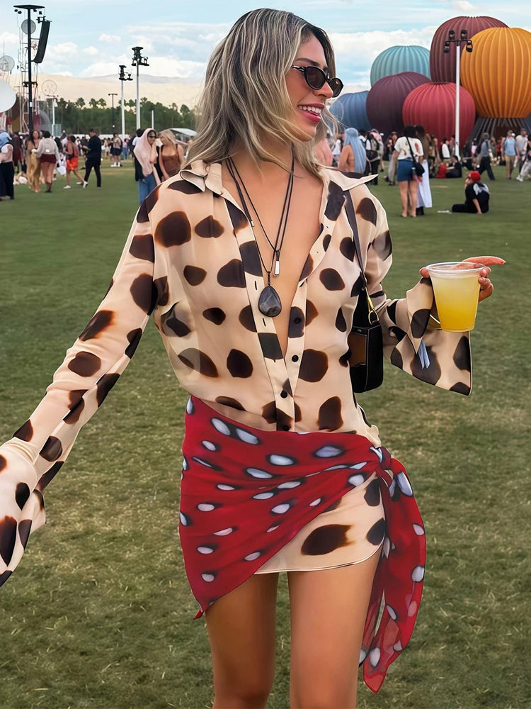 Trendy Slip Dress Animal Print V-neck Ruched Drawstring Sexy Maxi Women Dresses Beach Vacation Stylish Retro Summer Party Outfit