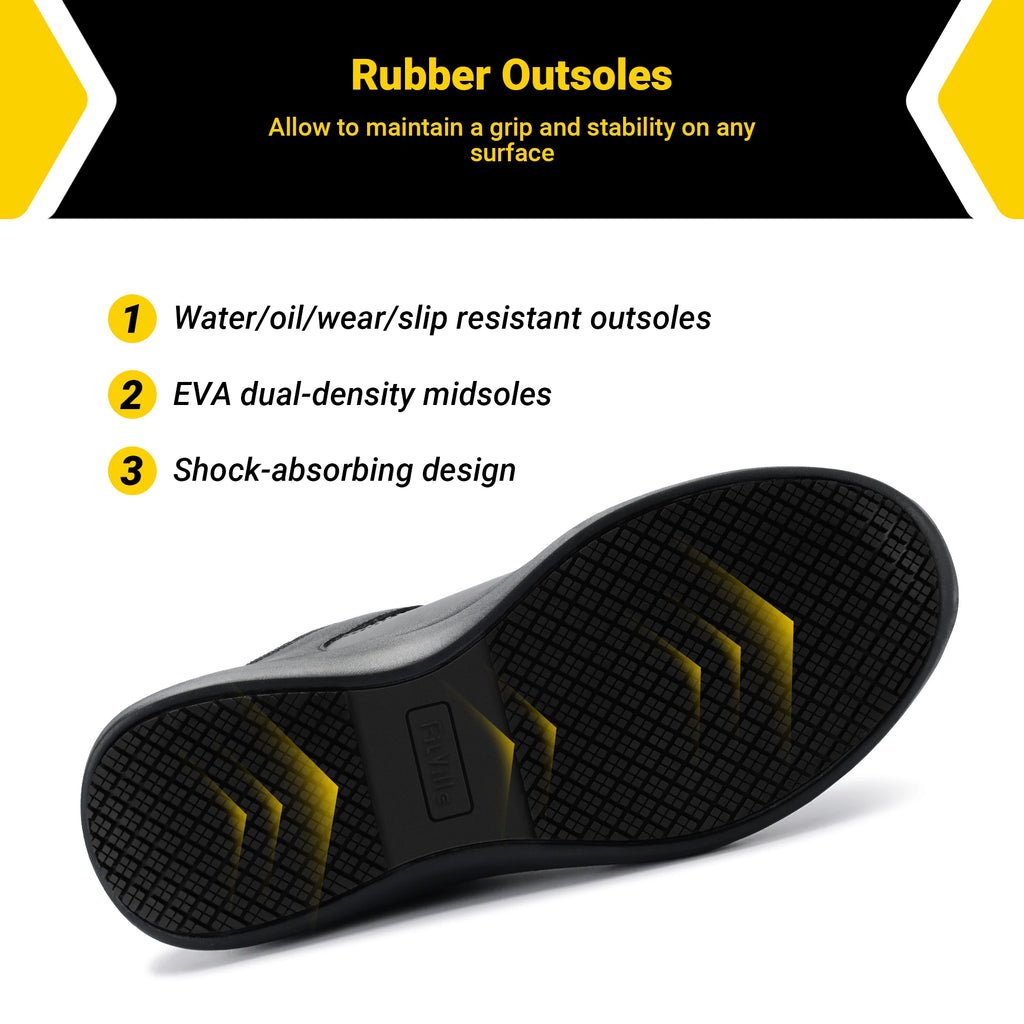 Fittington Men's Steel Toe Shoes Composite Wide Toe Casual Work Shoes Water Resistant Slip Resistant Leather Footwear Protective
