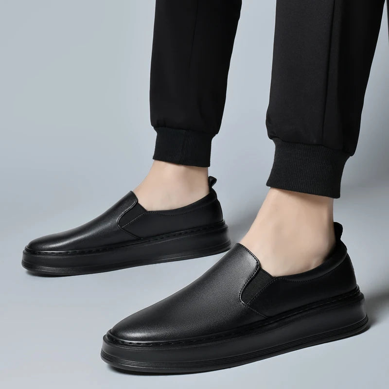 Genuine Leather Loafers for Men Stylish Casual Dress Shoes with Thick Height Increasing Sole Slip-On Breathable Business Shoes