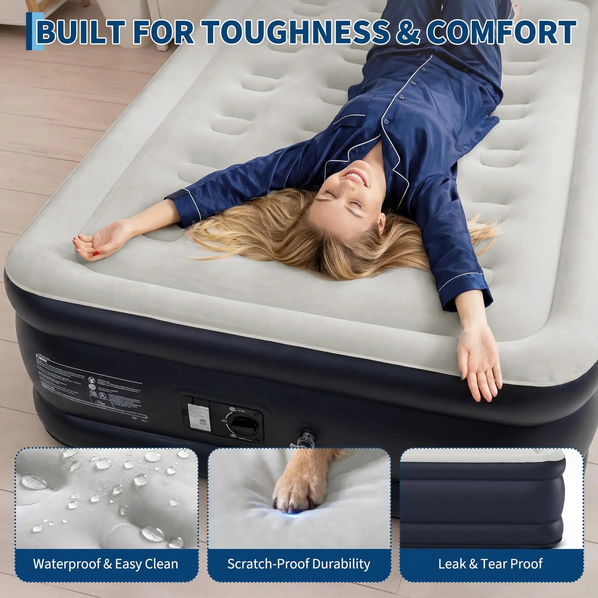 Twin/Queen Air Mattress With Built-in Pump, 18'' Raised Inflatable Guest Bed, 3-Min Fast Inflate, Honeycomb Support, 800lb
