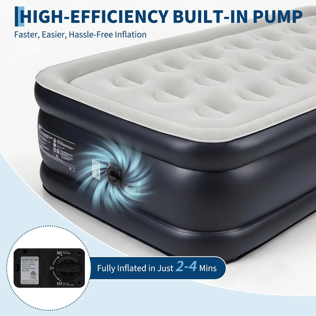 Twin/Queen Air Mattress With Built-in Pump, 18'' Raised Inflatable Guest Bed, 3-Min Fast Inflate, Honeycomb Support, 800lb