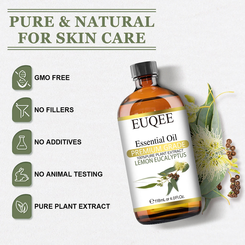 EUQEE 118ML Natural Essential Oil For Humidifier Diffuser Lemon Eucalyptus Helichrysum Copaiba Grapefruit Cedarwood Aroma Oils