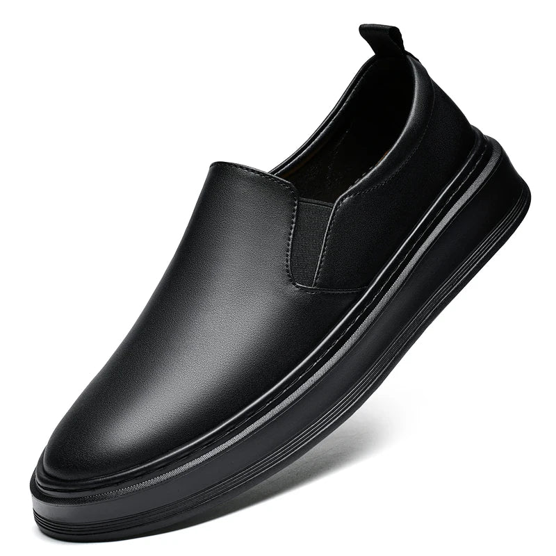 Genuine Leather Loafers for Men Stylish Casual Dress Shoes with Thick Height Increasing Sole Slip-On Breathable Business Shoes