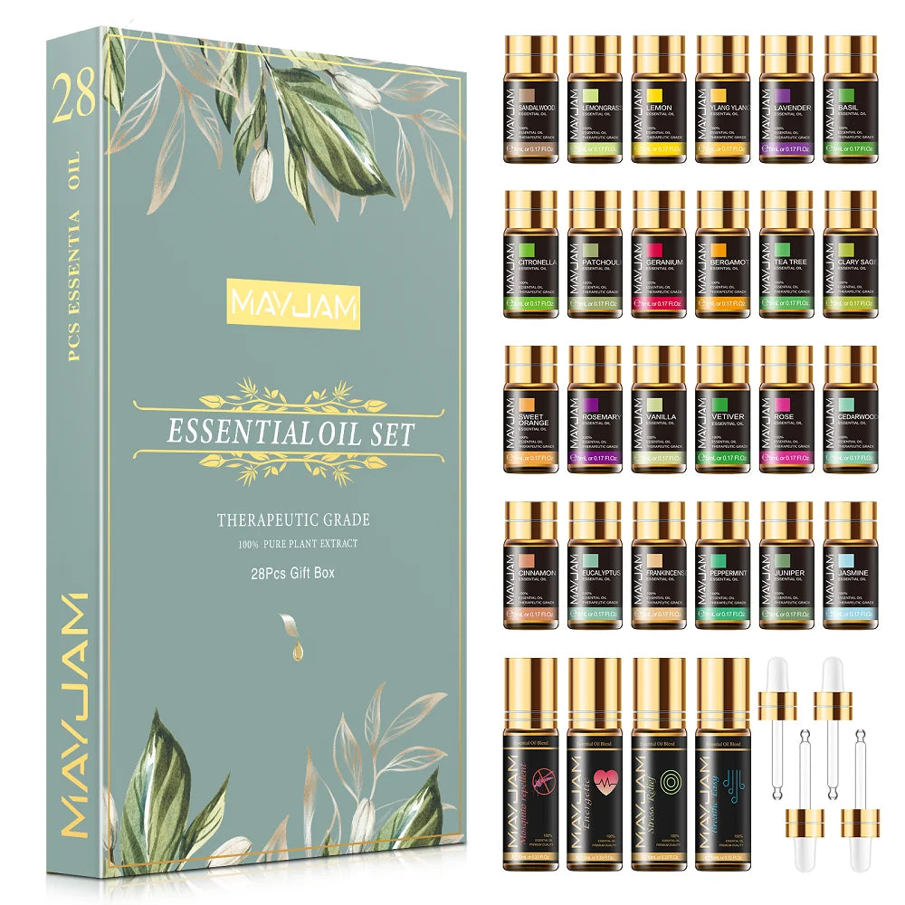 28pcs Pure Natural Essential Oils Gift Set Massage Shower Diffuser Aroma Oil Lavender Vanilla Sage Jasmine Rose Stress Relief