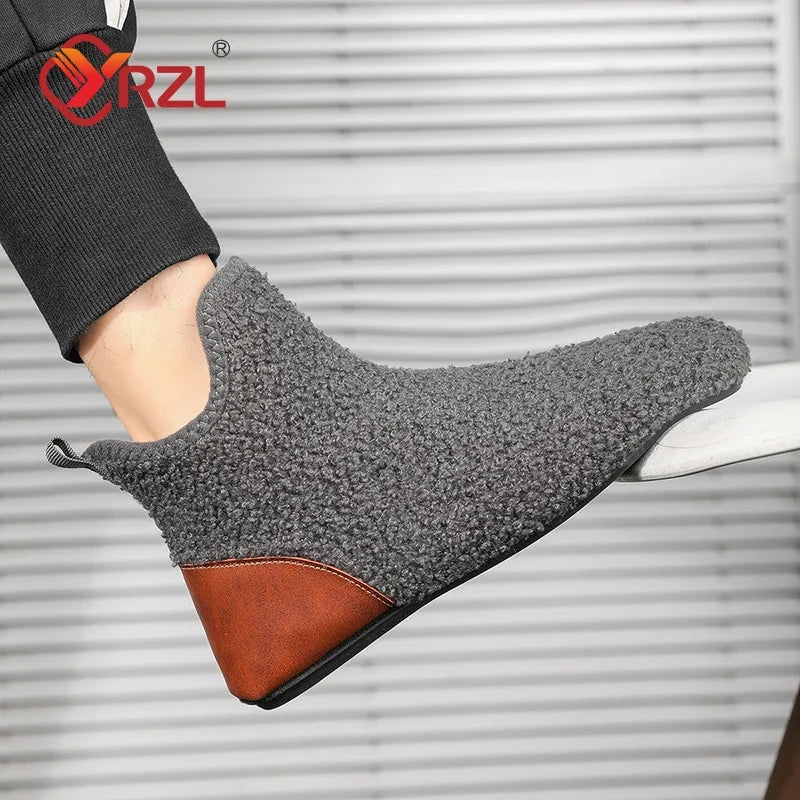 YRZL Winter Cotton Shoes Men High Top Warm Slip on Lightweight Slippers Men Plush Indoor Cotton Loafers Men Winter Warm Shoes