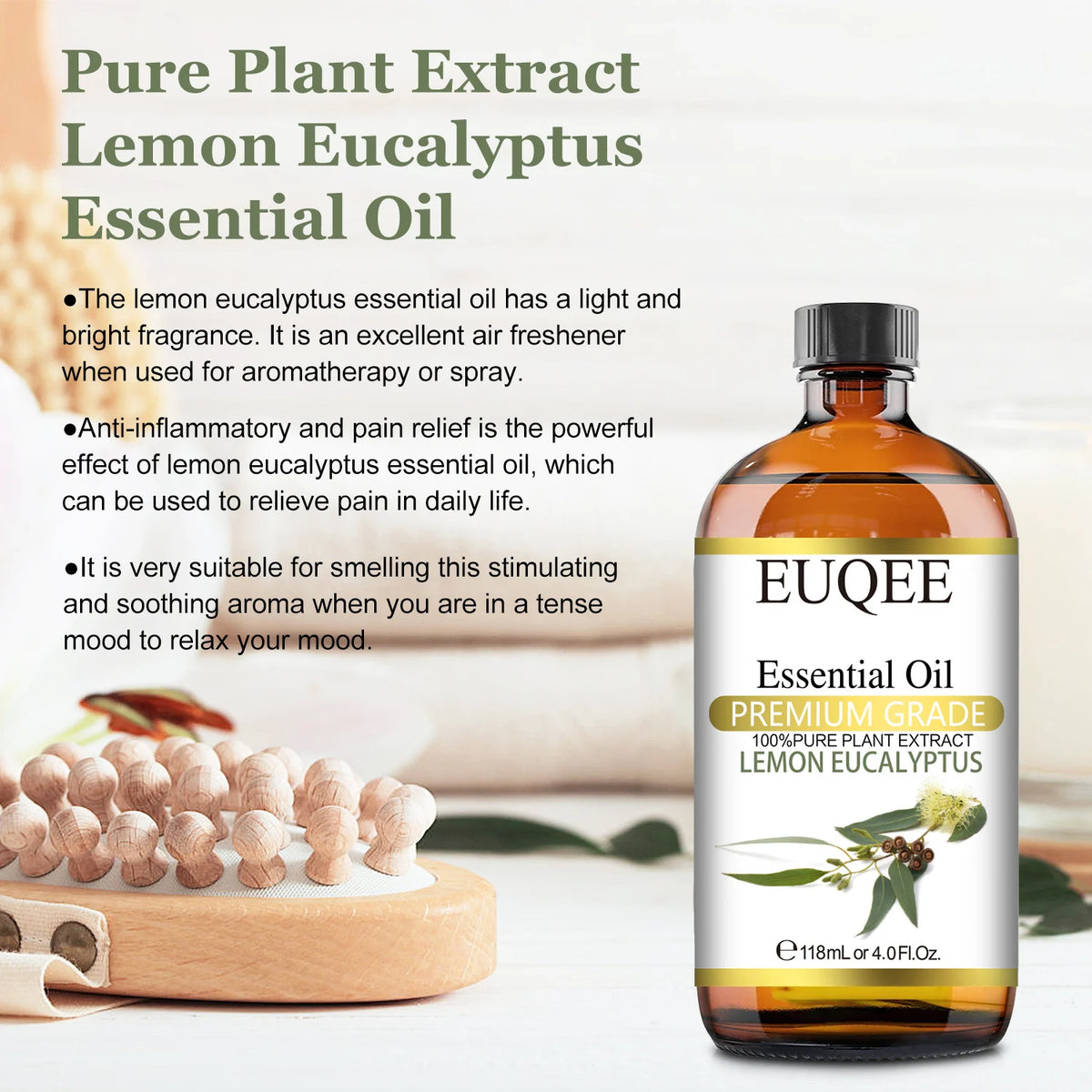 EUQEE 118ML Natural Essential Oil For Humidifier Diffuser Lemon Eucalyptus Helichrysum Copaiba Grapefruit Cedarwood Aroma Oils