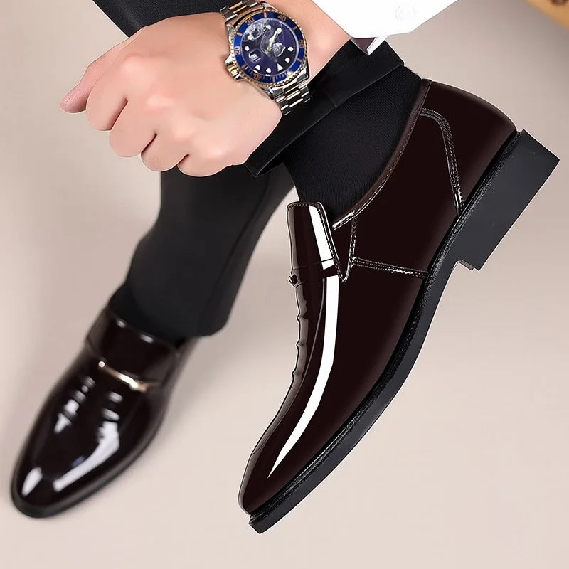 Patent Leather Shoes for Men Business Shoes Casual Point Toe Slip on Loafers for Men Luxury Party Wedding Plus Size Shoes2023