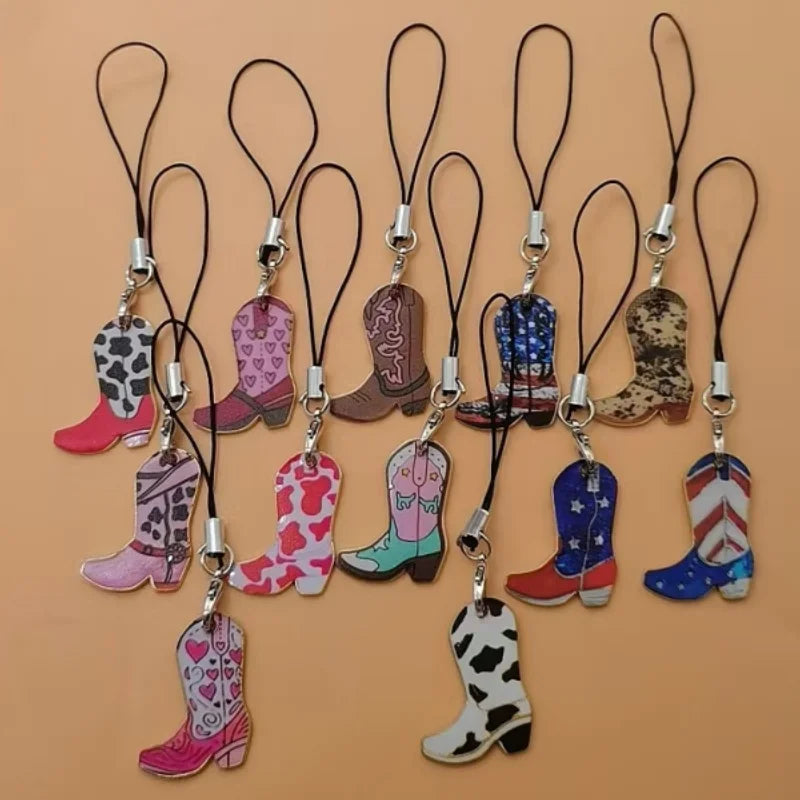 12pcs Western cowboy boot lanyard, suitable for mobile phones, bags, and ideal gifts for family and friends