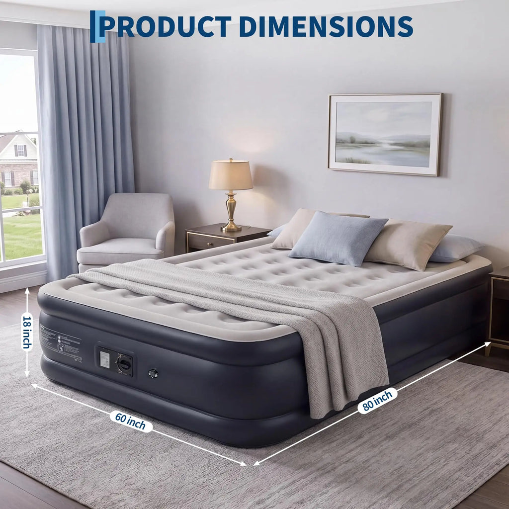 Twin/Queen Air Mattress With Built-in Pump, 18'' Raised Inflatable Guest Bed, 3-Min Fast Inflate, Honeycomb Support, 800lb