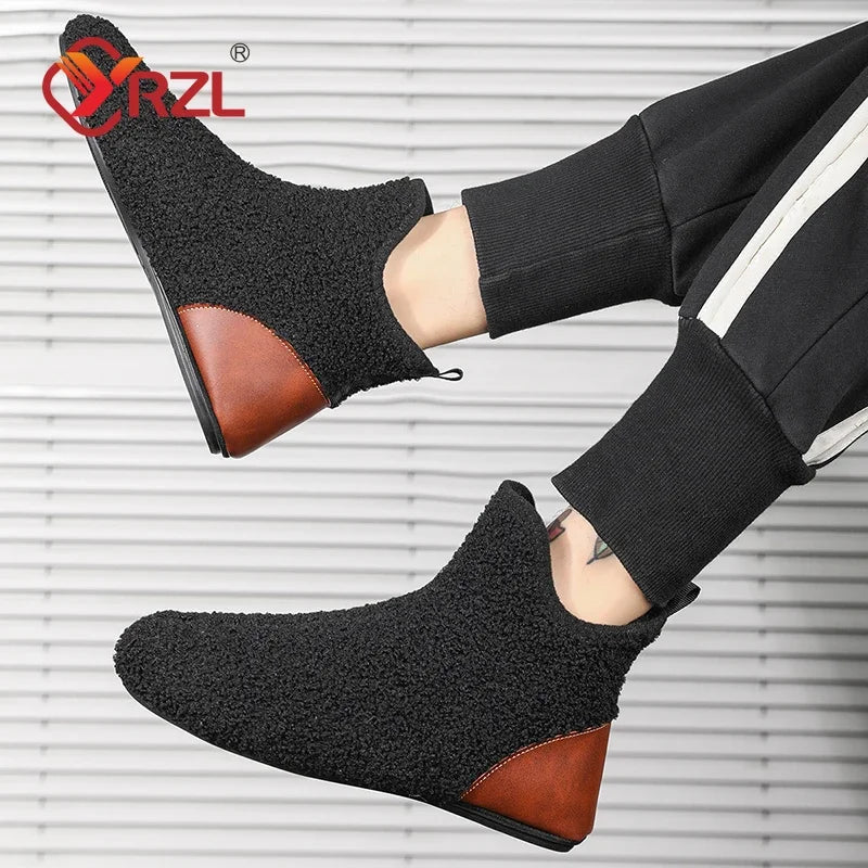 YRZL Winter Cotton Shoes Men High Top Warm Slip on Lightweight Slippers Men Plush Indoor Cotton Loafers Men Winter Warm Shoes