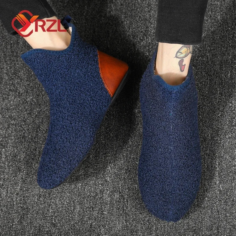 YRZL Winter Cotton Shoes Men High Top Warm Slip on Lightweight Slippers Men Plush Indoor Cotton Loafers Men Winter Warm Shoes