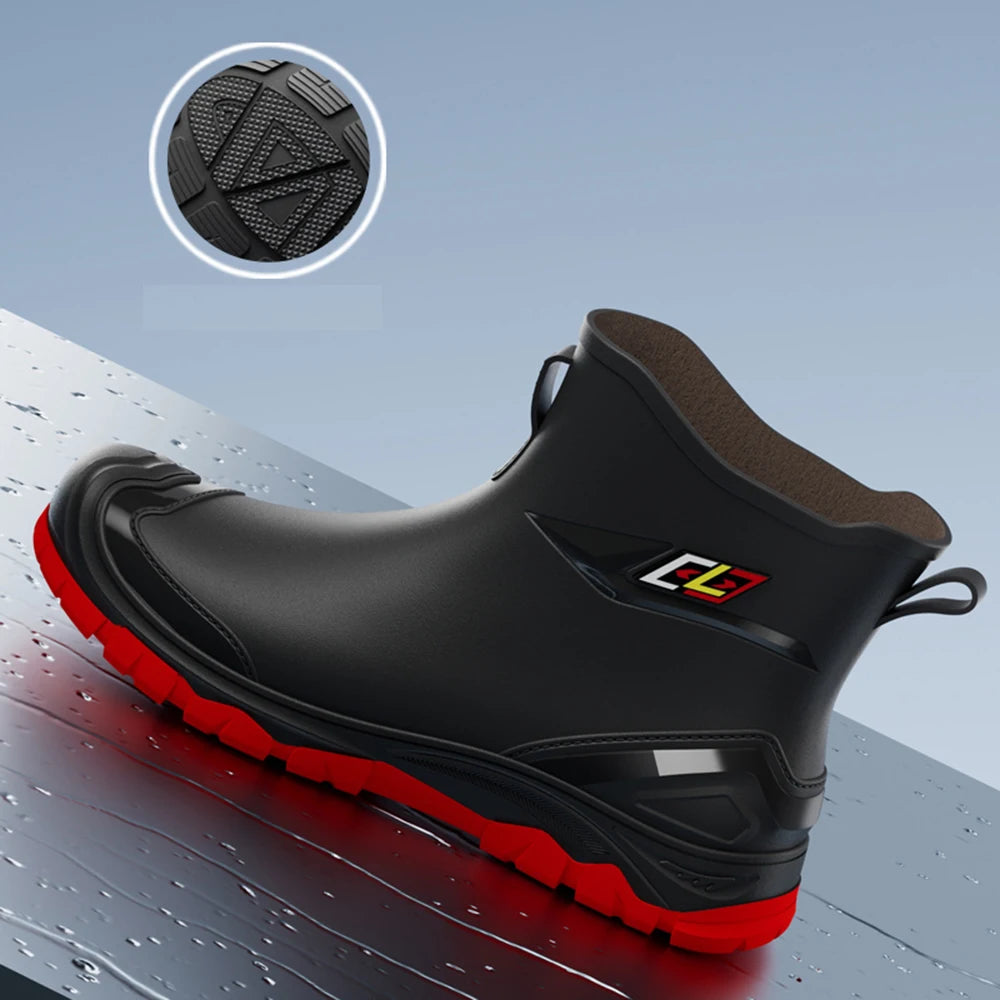 Workwear Style Outdoor Work Commuting Fishing Kitchen Anti Slip Waterproof Men's Flat Bottomed High-Quality Rubber Boots Rain Bo