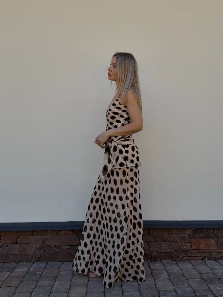 Trendy Slip Dress Animal Print V-neck Ruched Drawstring Sexy Maxi Women Dresses Beach Vacation Stylish Retro Summer Party Outfit