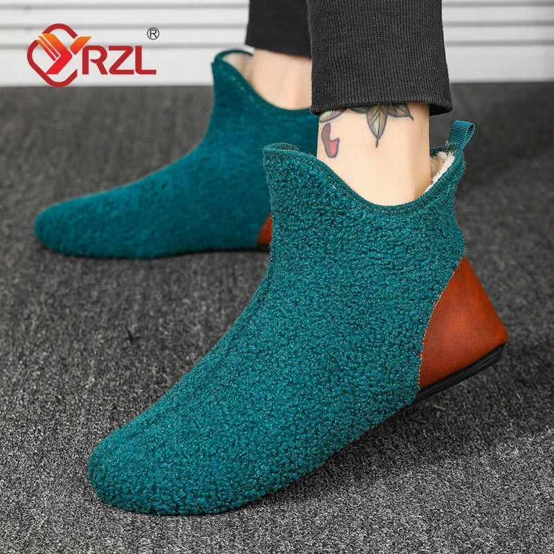 YRZL Winter Cotton Shoes Men High Top Warm Slip on Lightweight Slippers Men Plush Indoor Cotton Loafers Men Winter Warm Shoes
