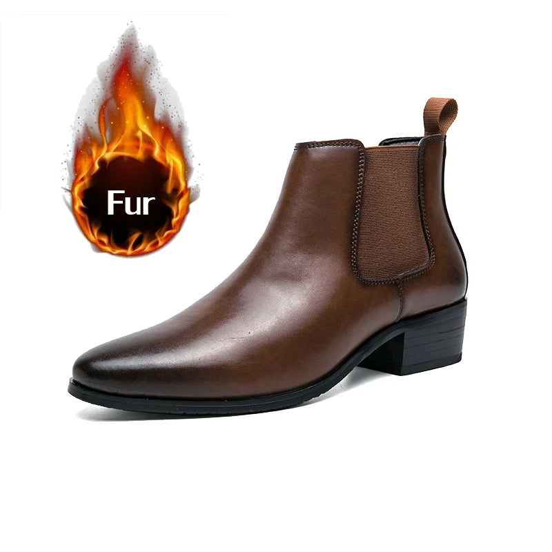 Luxury Brand Classic Mens High-heeled Boots Chelsea Fashion Leisure Shoes British Style Leather Ankle Boots Casual Trend Boots