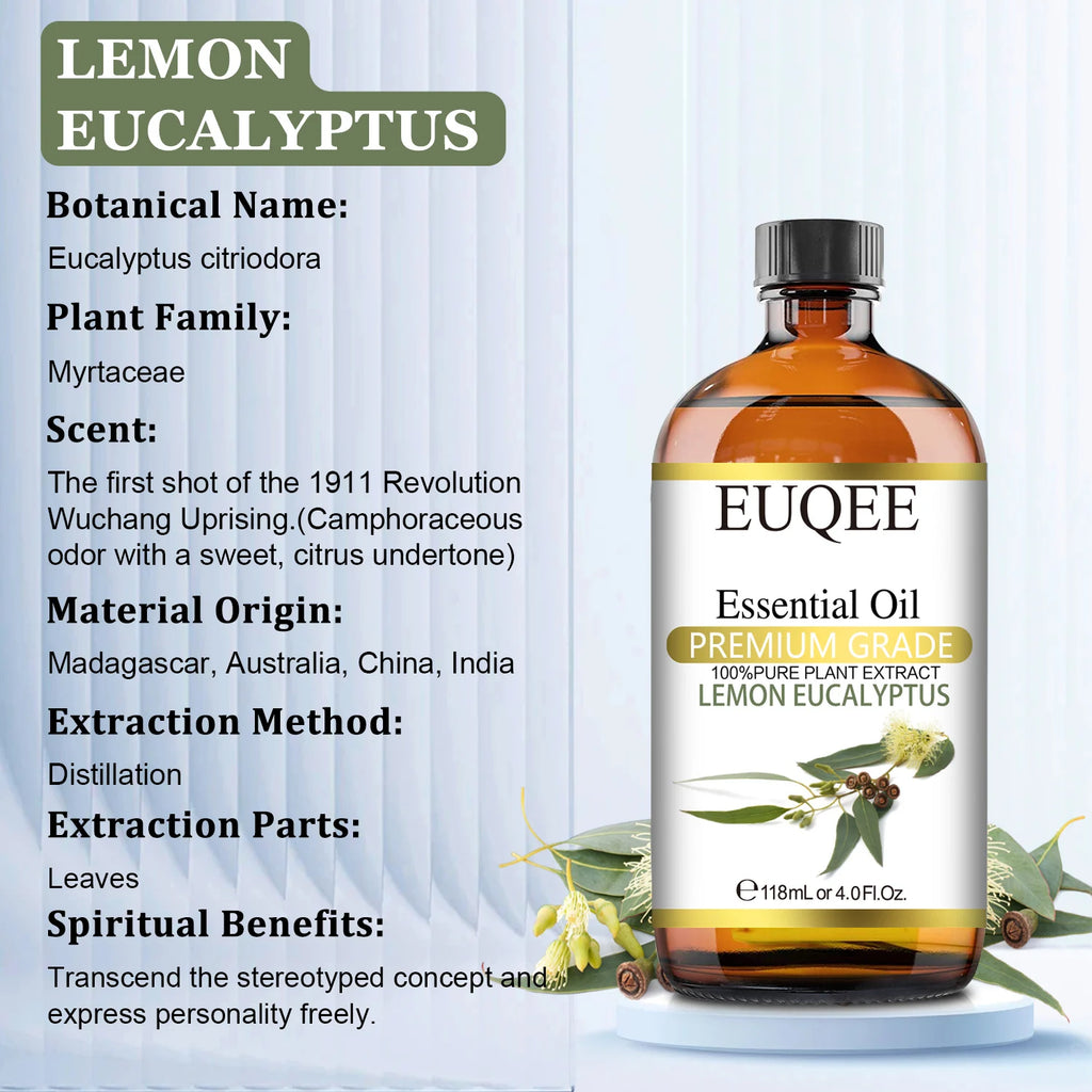 EUQEE 118ML Natural Essential Oil For Humidifier Diffuser Lemon Eucalyptus Helichrysum Copaiba Grapefruit Cedarwood Aroma Oils