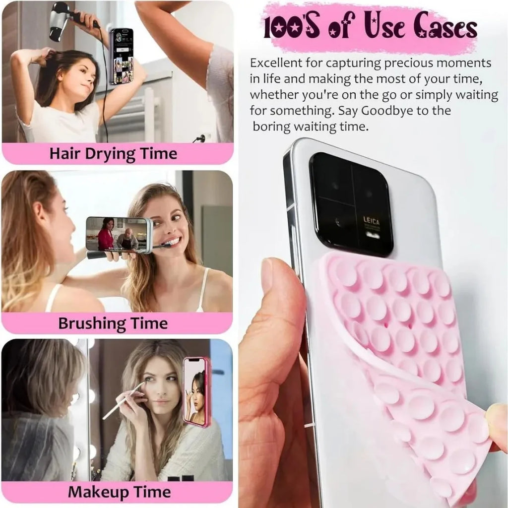 Silicone Phone Grip for iPhone & Android Hands-Free Cell Phone Holder with 40 Strong Suction Cups for Selfies Videos & Mobile Fidget Mirror Holder - Cellphone