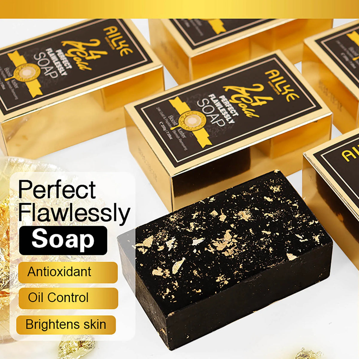 AILKE 24K Glod Flawlessly Skin Care Range, Skin Whitener, Reduce Dark Spots, Melanin, Wrinkles, Moisturize, For Women & Men