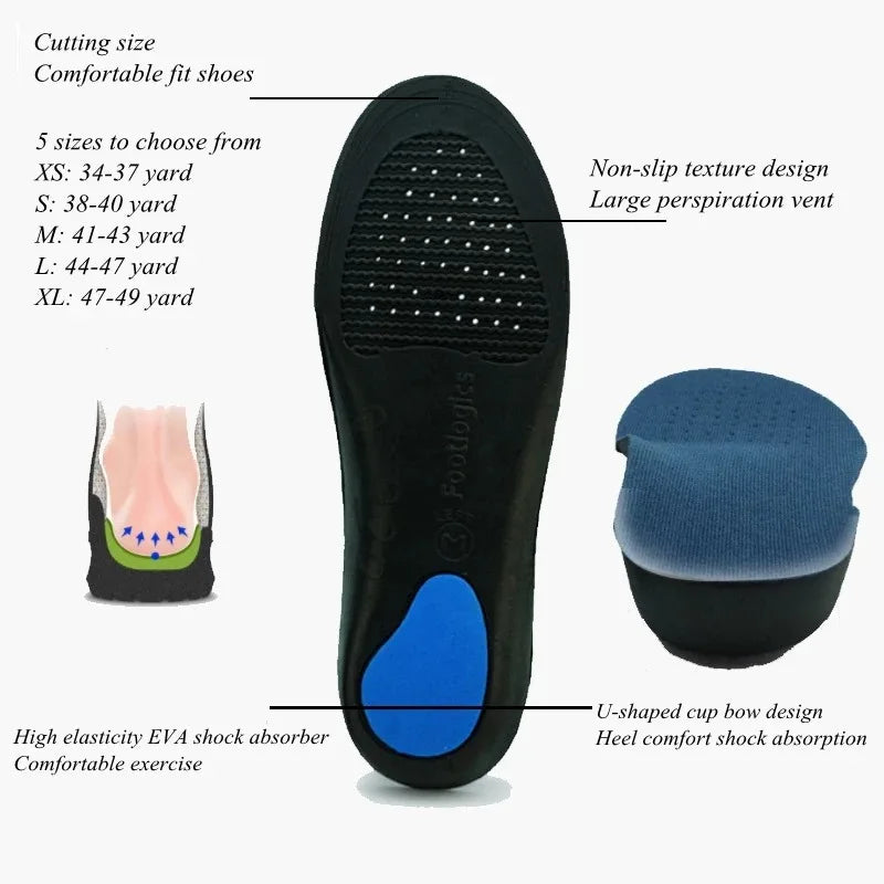 1Pair Orthopedic Insoles for Feet Arch Support Plantar Fasciitis Shoes Insole Shock-absorbing Shoe pads Unisex Size EU34-49