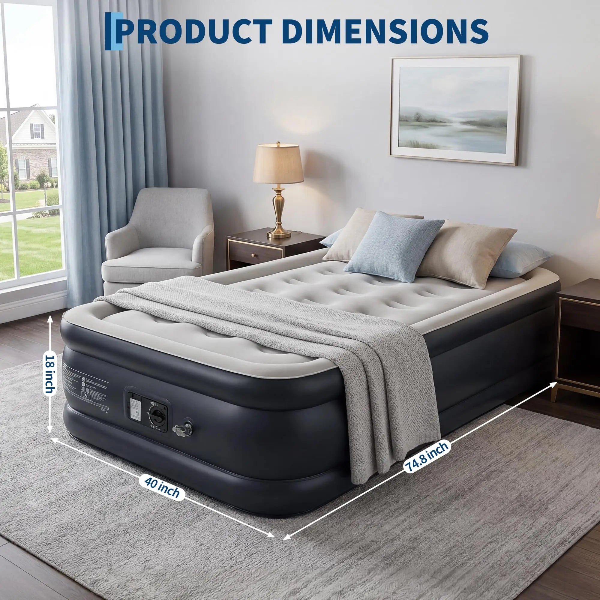 Twin/Queen Air Mattress With Built-in Pump, 18'' Raised Inflatable Guest Bed, 3-Min Fast Inflate, Honeycomb Support, 800lb