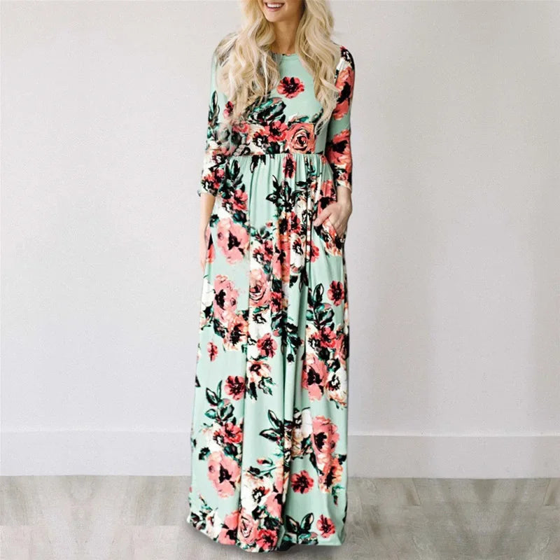 Women Summer Floral Print Maxi  2025 Loose White Boho Beach Dress Women Vintage Evening Party Long Dress Vestidos Female Robe