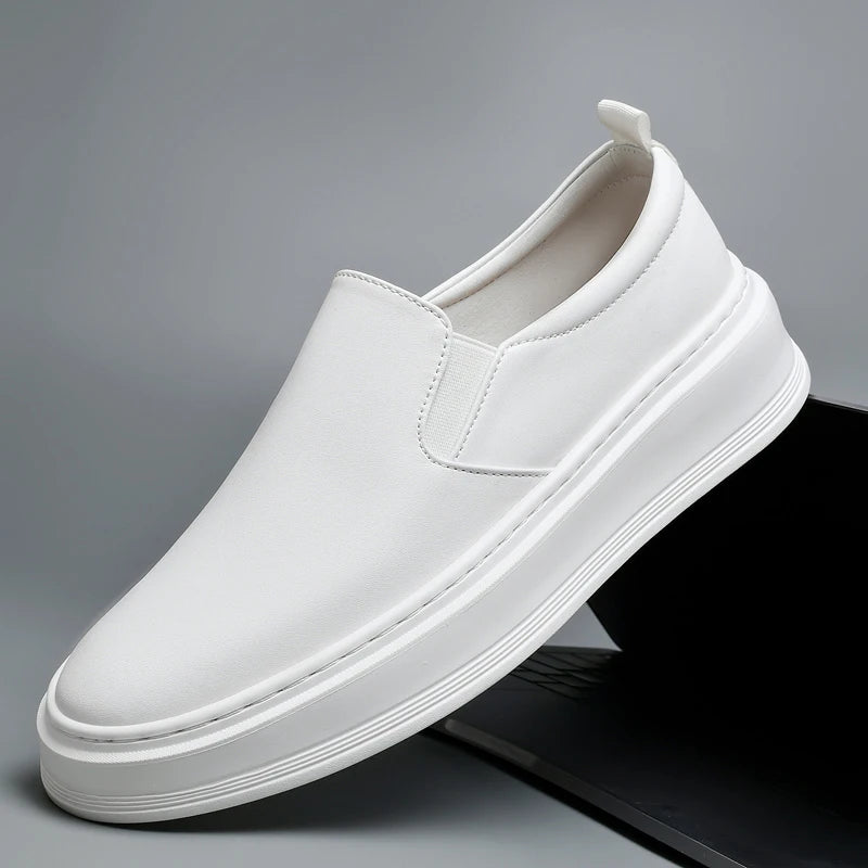 Genuine Leather Loafers for Men Stylish Casual Dress Shoes with Thick Height Increasing Sole Slip-On Breathable Business Shoes