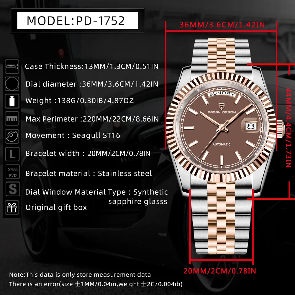 PAGANI DESIGN Enamel Dial 2025 New DD36 Men's Watches Silver Gold Luxury Automatic Watch Men Waterproof Mechanical Wristwatch