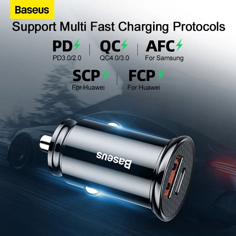 Baseus 5pcs USB Car Charger Quick Charge QC4.0 QC3.0 PD3.0 SCP PPS 5A Type C 30W Fast USB Charger For iPhone Xiaomi Mobile Phone