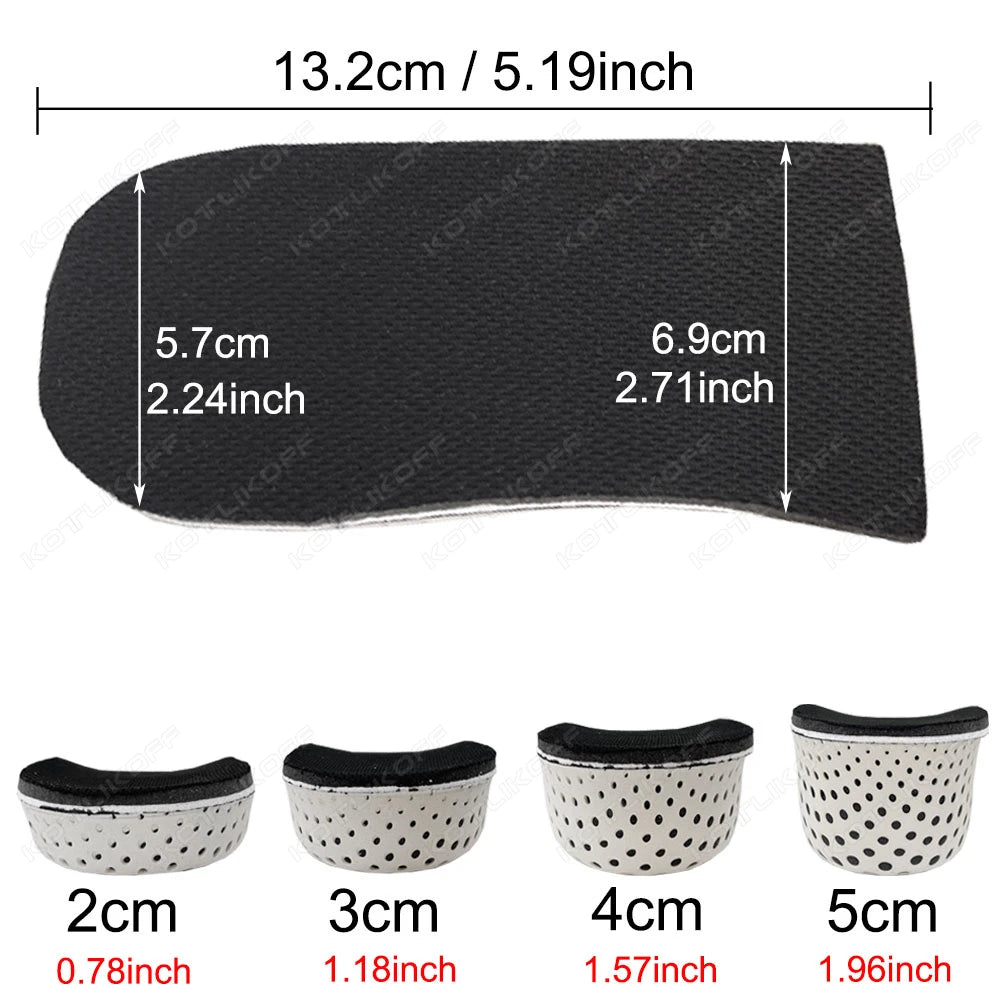 1/2 Pairs Ultralight Breathable Height Increase Half Insole Heel Heighten 2-5cm Height Increase Sport Cushion Unisex Shoe Pads