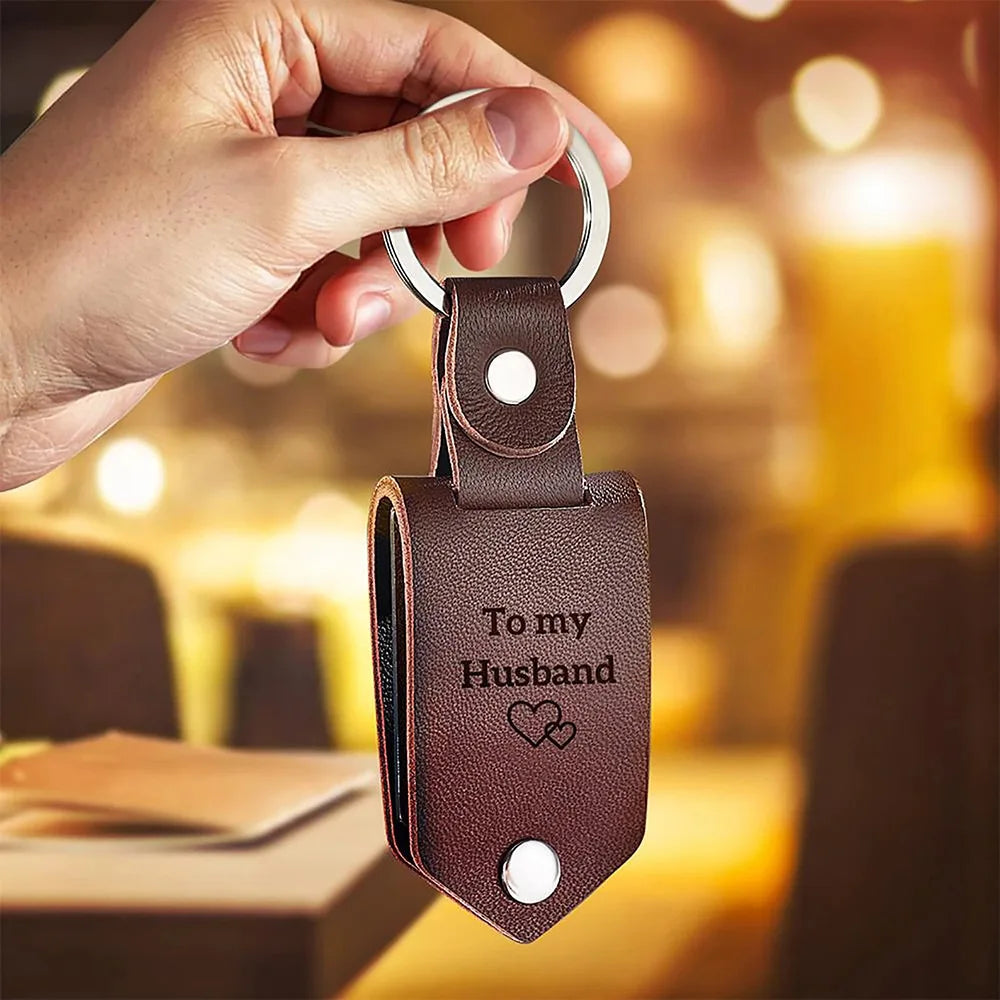 Leather Keychain Photo UV Color Printing Custom KeyChain Personalized Text Engraved Calendar Date Customized Jewelry Stainless