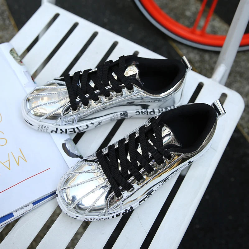 HotSale Gold Silver Sneakers Men Hip Hop Casual Unisex Shoes Tennis Luxury Running Shoes Clunky Sneakers Bigsize Streetwear Male