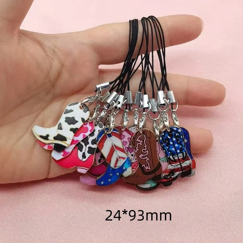 12pcs Western cowboy boot lanyard, suitable for mobile phones, bags, and ideal gifts for family and friends