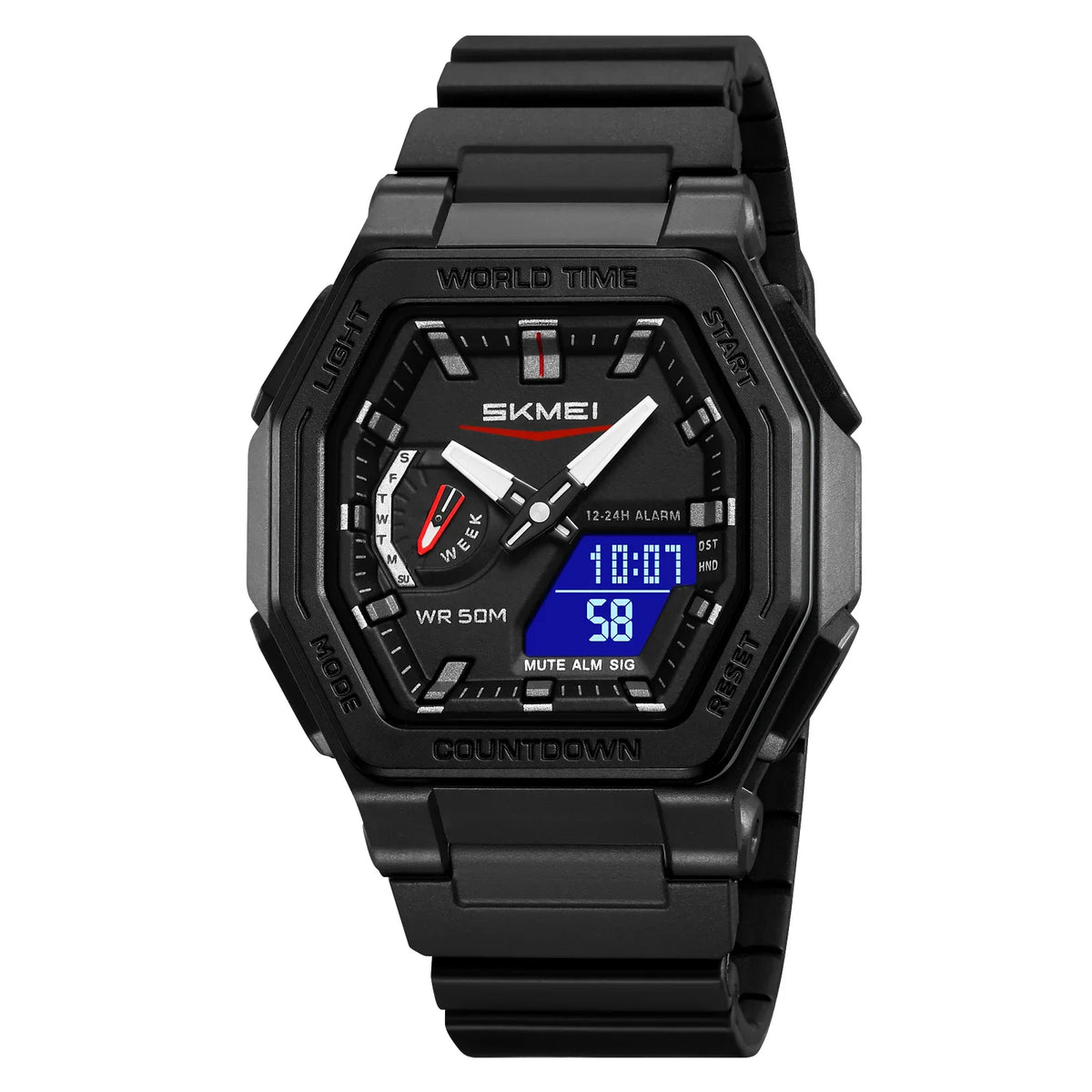 SKMEI 2438 LED Casual Dual Digital Display Quartz Waterproof Mens Wristwatches Calendar Timing Alarm Watch for Men Clock