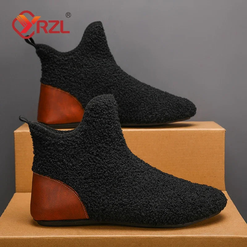 YRZL Winter Cotton Shoes Men High Top Warm Slip on Lightweight Slippers Men Plush Indoor Cotton Loafers Men Winter Warm Shoes